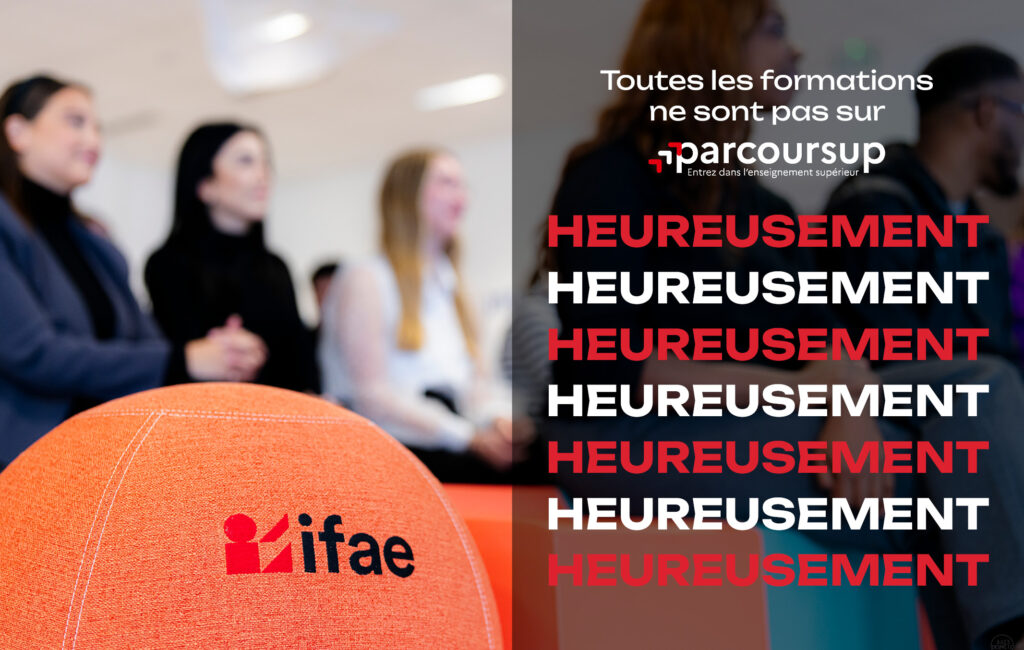 Formation hors Parcoursup, étudiants en arrière-plan, logo de l'école IFAE.