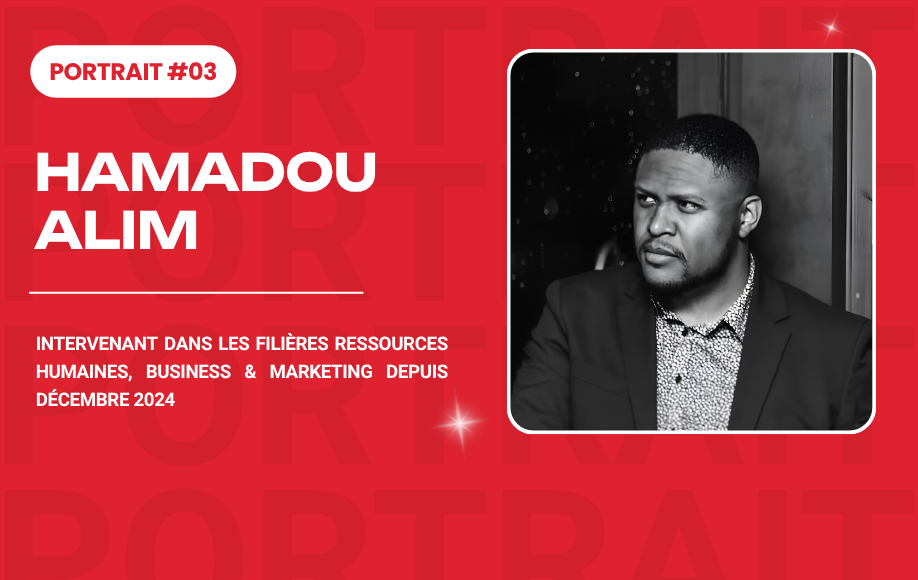 Portrait de Hamadou Alim sur fond rouge