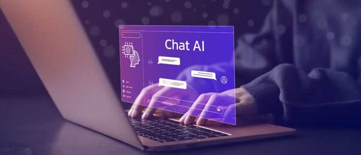 Interface Chat AI au-dessus d’un ordinateur portable