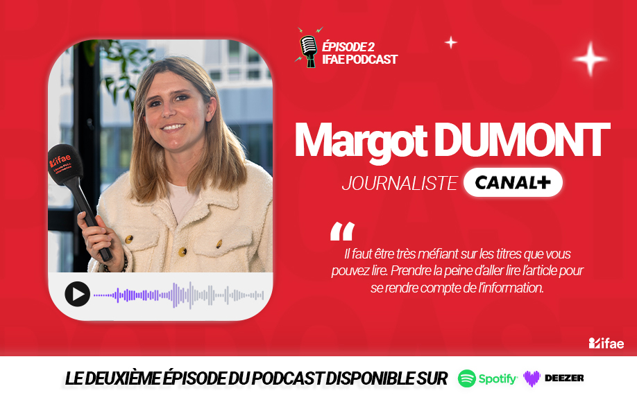 Affiche podcast avec Margot Dumont journaliste Canal+
