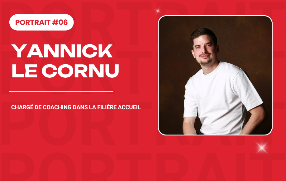 Portrait de Yannick Le Cornu sur fond rouge